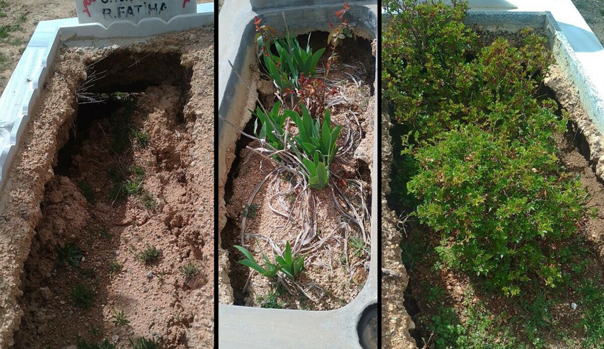 Elazığ'da şaşkına çeviren görüntüler! Yağışlar mezarları çökertti görseli