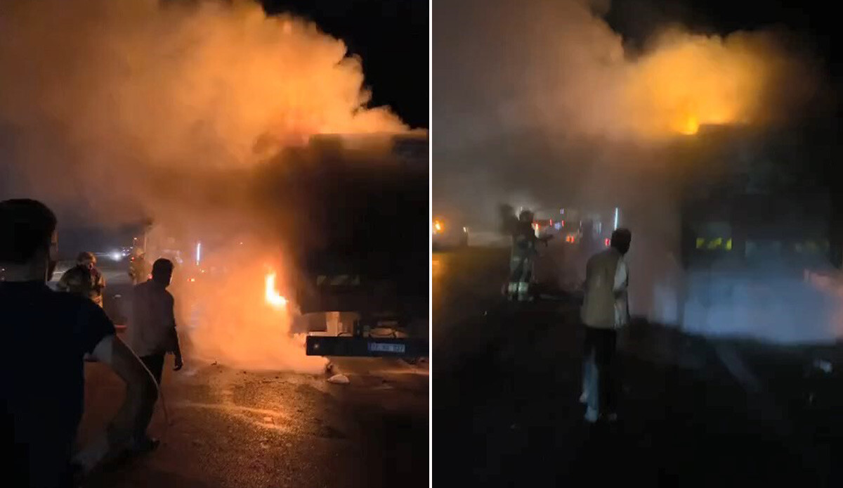 Arı dolu kamyon alev topuna döndü görseli