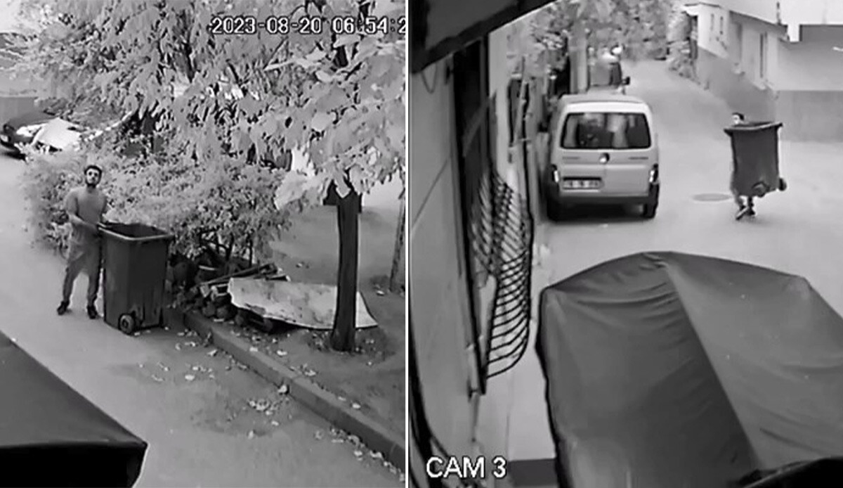 Şaşkınlık veren hırsızlık anları kamerada: Çöp kovasını çaldı görseli