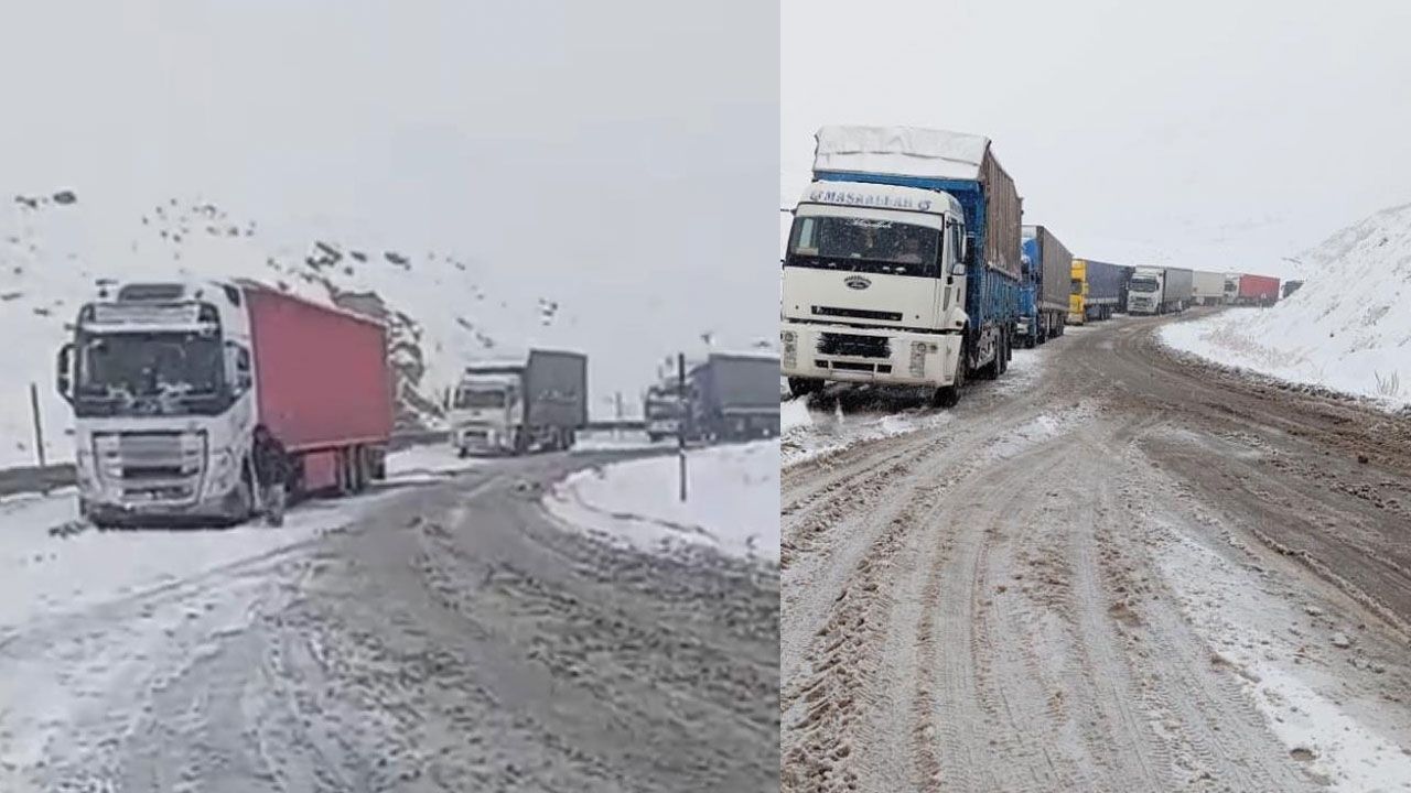 Kar vurdu yollar durdu! TIR'lar Yüksekova-Van karayolunda kaldı görseli