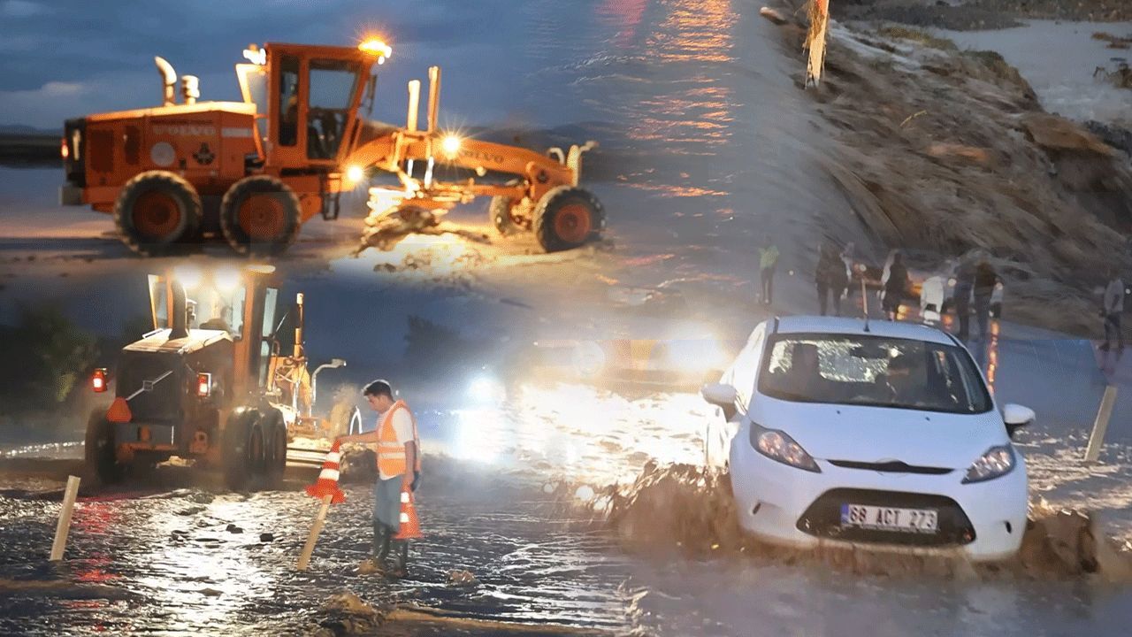 Ortalık bir anda göle döndü! Aksaray-Nevşehir karayolunu sel vurdu, trafik kapandı görseli