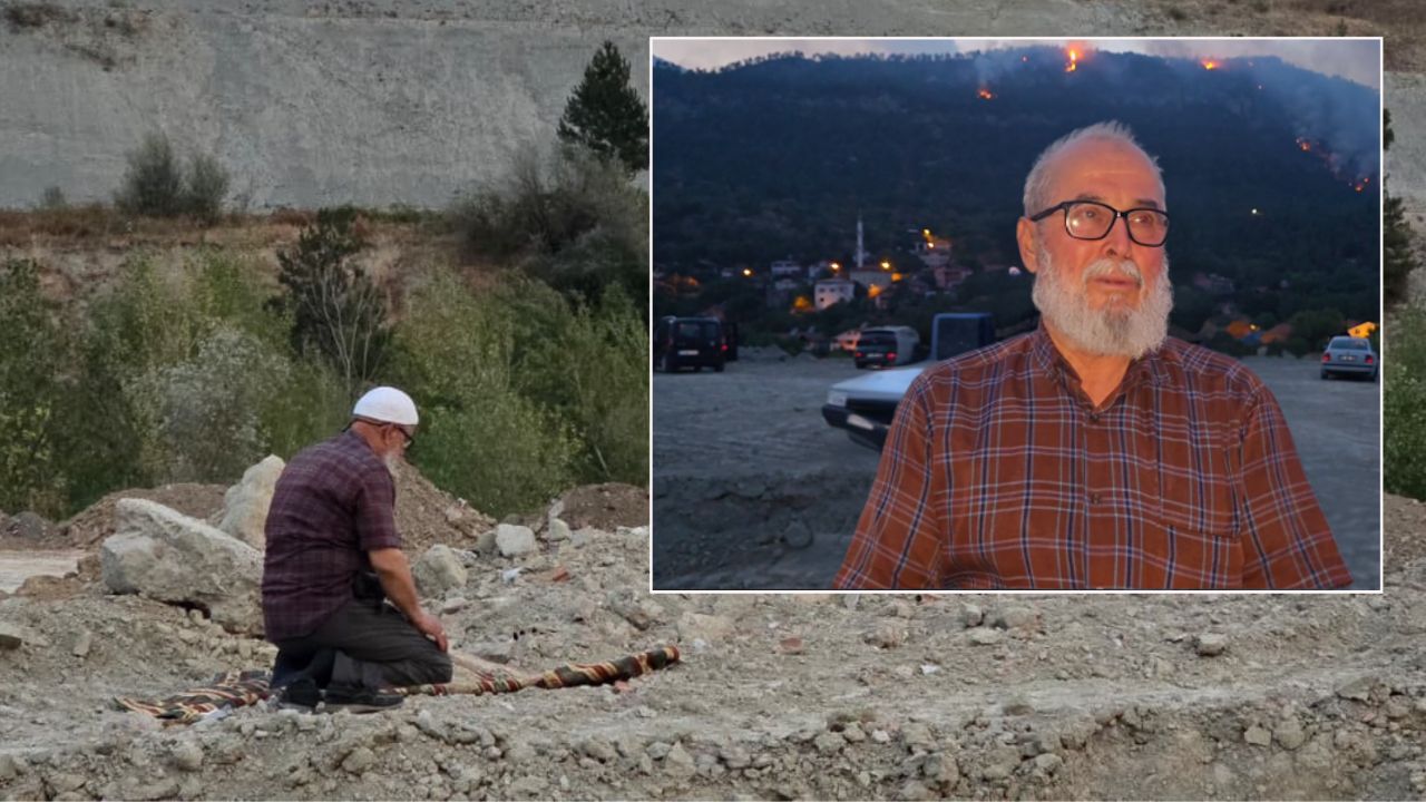 Evi yandı, yangın devam ederken tepeye çıkıp namaz kıldı! "Allah