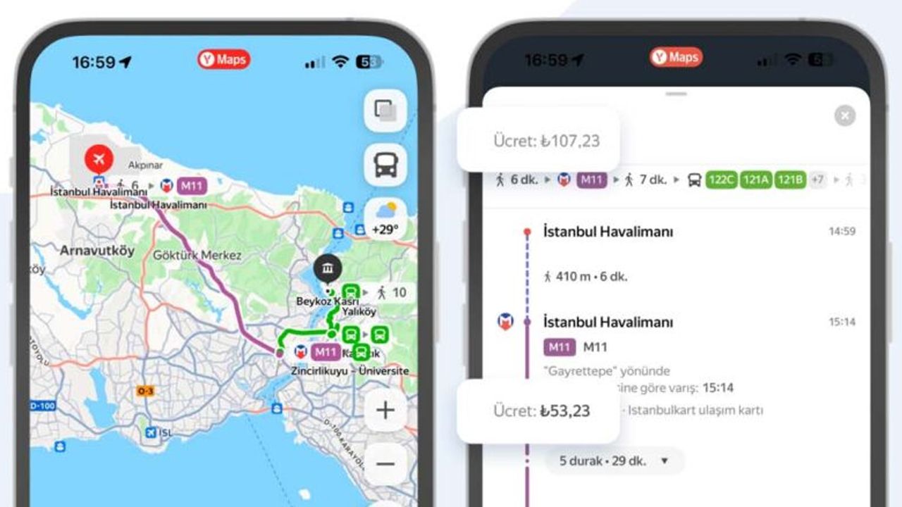 Yandex Maps, İstanbul’da toplu taşıma ücretlerini göstermeye başladı