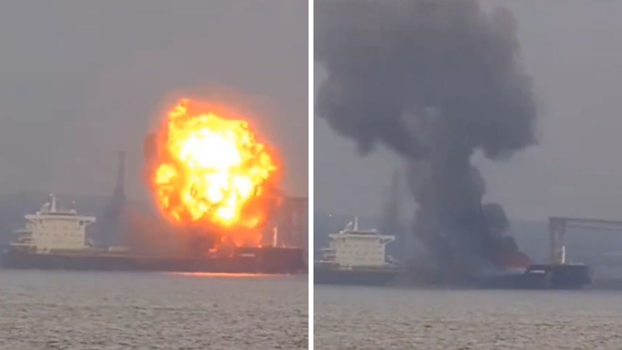 Kömür taşıyan kargo gemisinde korkunç patlama! Dumanlar gökyüzünü kapladı