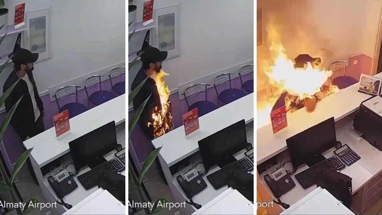 Havalimanında dehşet anları! Uçağını kaçıran yolcu kendini ateşe verdi