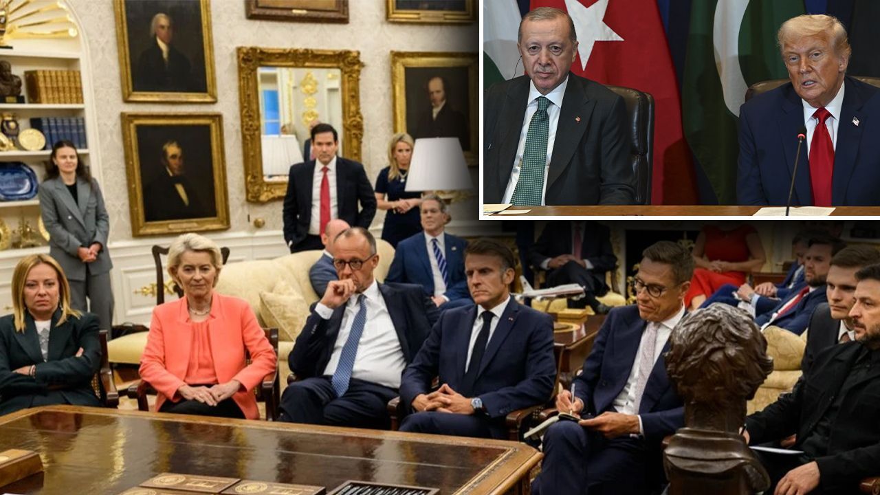 İki fotoğraf arasında dikkat çeken detay! AB liderlerini karşısına dizen Trump, Erdoğan