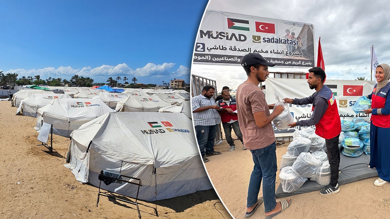 Doğrudan yardım ulaşıyor! Sadakataşı ve MÜSİAD Gazze’de çadır kent kurdu