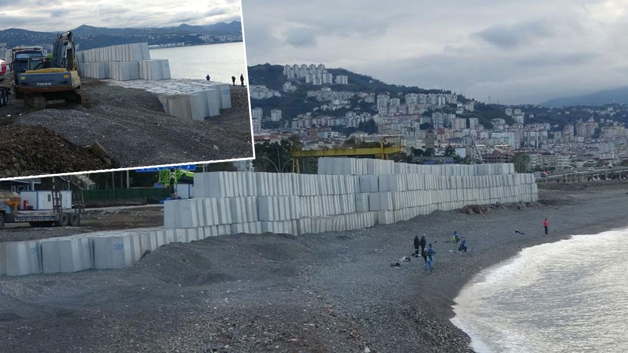 Trabzon'daki Faroz Limanı'nı dev dalgalardan korumak için harekete geçildi! Her biri 21 ton ağırlığında