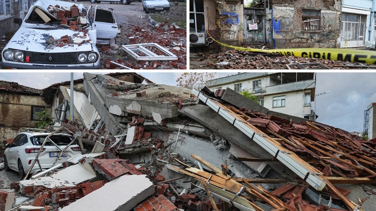 Balıkesir Sındırgı depreminin verdiği hasar gün ağarınca ortaya çıktı