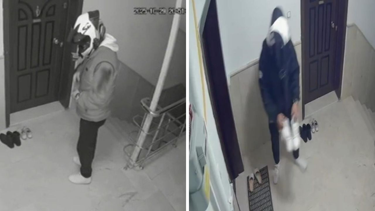 Sipariş getiren kurye, apartmandan ayakkabı çaldı! Rahatlığı 
