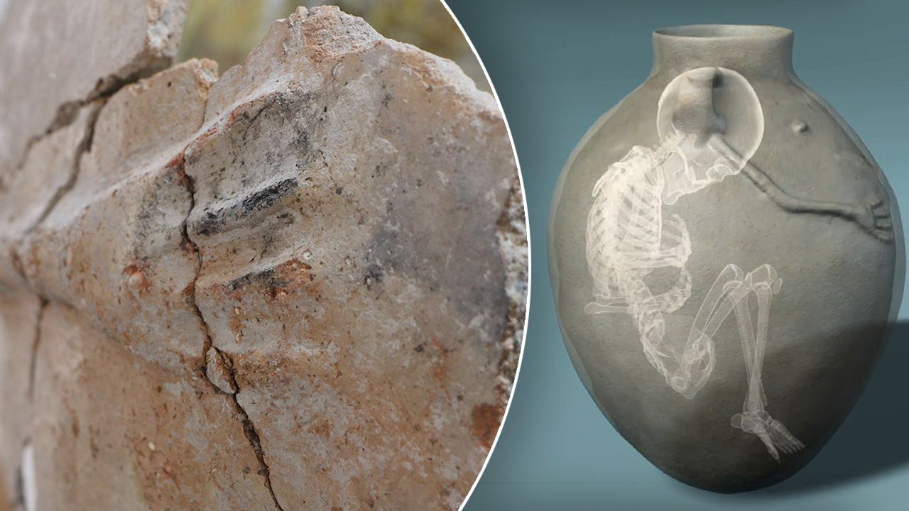 Küllüoba Höyüğü'nde ilginç keşif! Tarihi küp çocuk mezarı çıktı, uzmanlar üzerindeki 4 parmaklı eli açıkladı