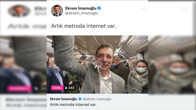İmamoğlu ‘Metroda internet var’ yayını yaparken internet kesildi görseli
