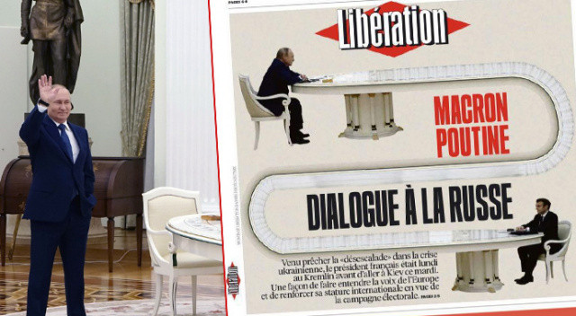 Macron Fransız basınında alay konusu oldu: Rus usulü diyalog görseli