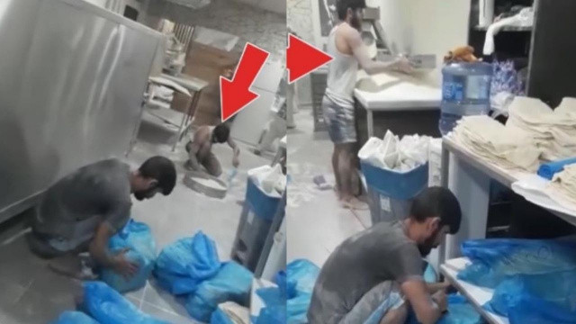 Fırında skandal görüntü: Yere dökülen unları kürekle toplayıp lavaş yaptı görseli