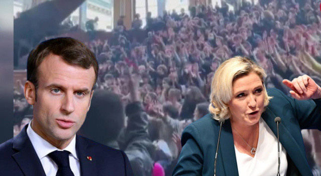 Paris'teki Sorbonne Üniversitesi'nde "Macron-Le Pen" protestosu görseli
